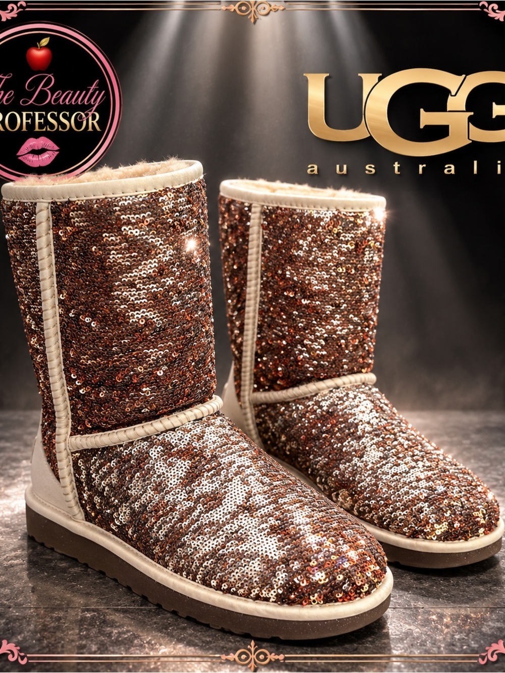 UGG Classic Short Sparkles Champagne Sequin Boots Size 8 Never Worn
